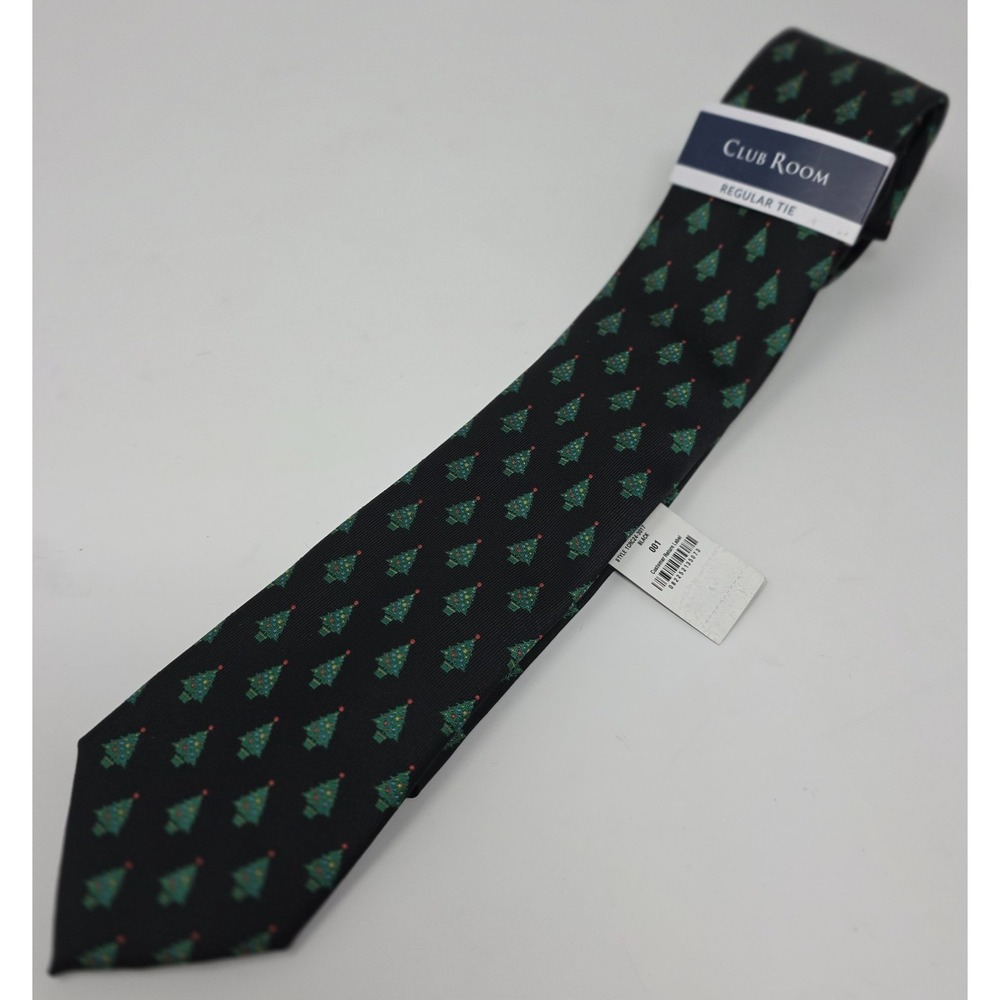 Club Room Tie Mens One Size Black Christmas Tree Regular‎ Fit Holiday NWT